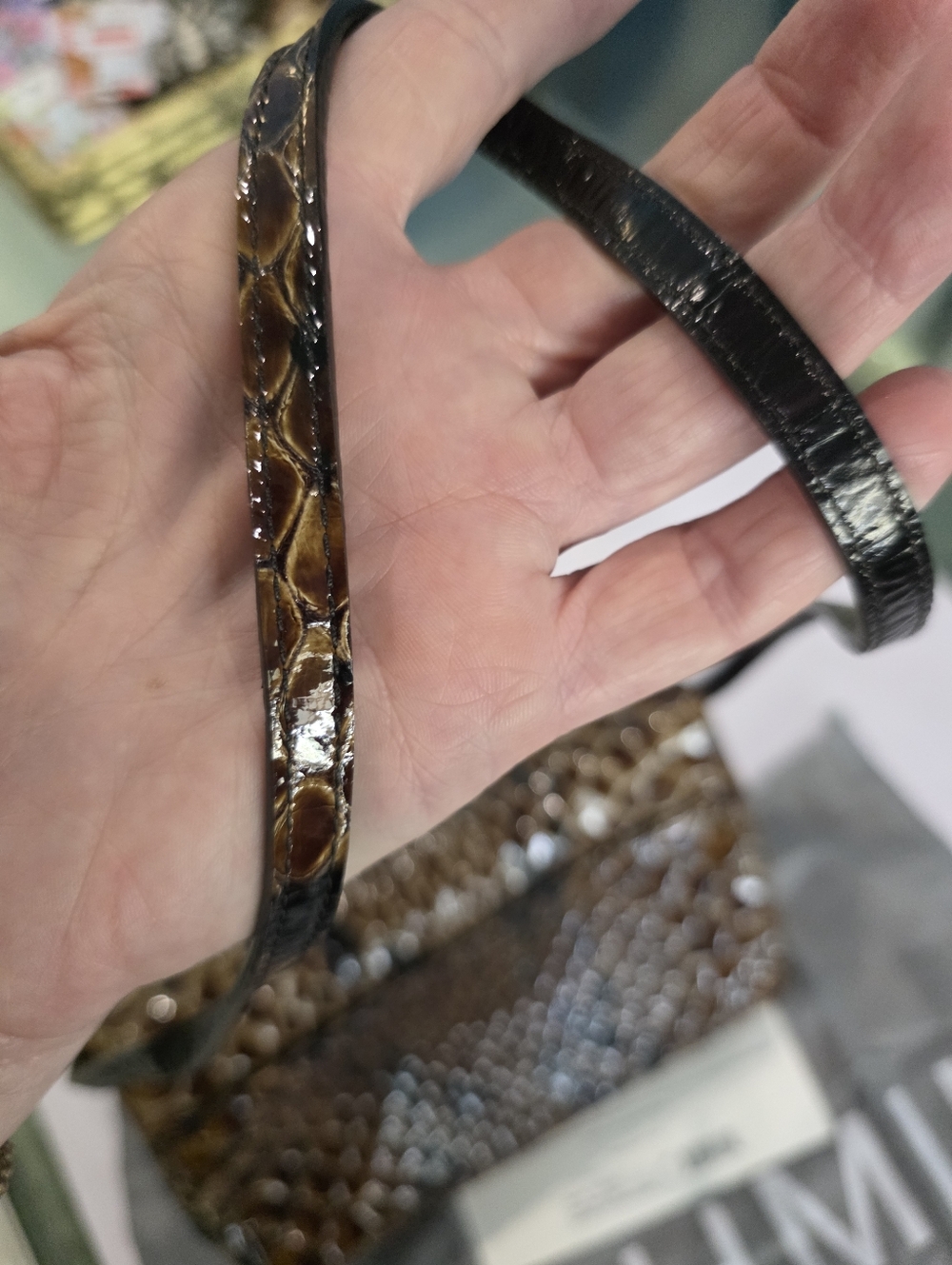 Brahmin Glossy Brown Python-Embossed Clutch with Gold Plaque - Picture 5 of 6